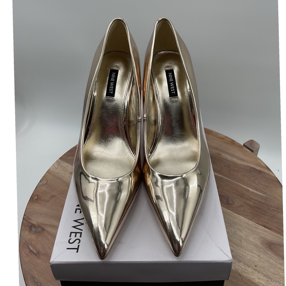 Nine West Princesa Gold Metallic Pointed Toe Stiletto Pumps Womens 9.5M Shoes